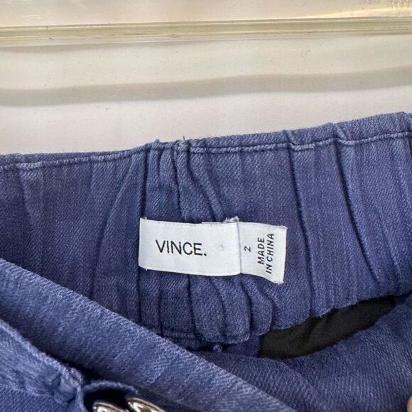Vince Women's Blue Elastic Waist Belted Linen Blend Trousers Slim Pants Size 2 - Picture 5 of 14